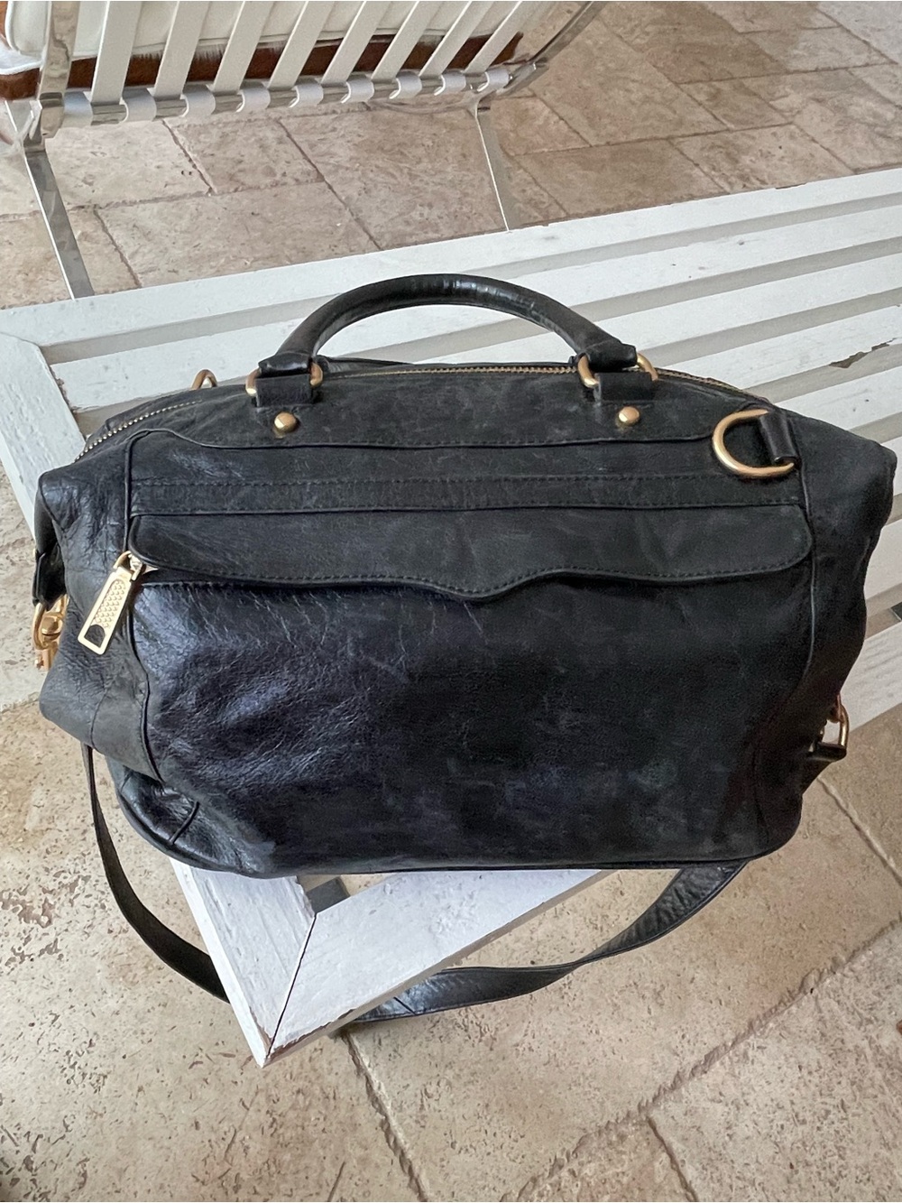 Rebecca Minkoff Black Leather Duffel with Gold-Tone Hardware